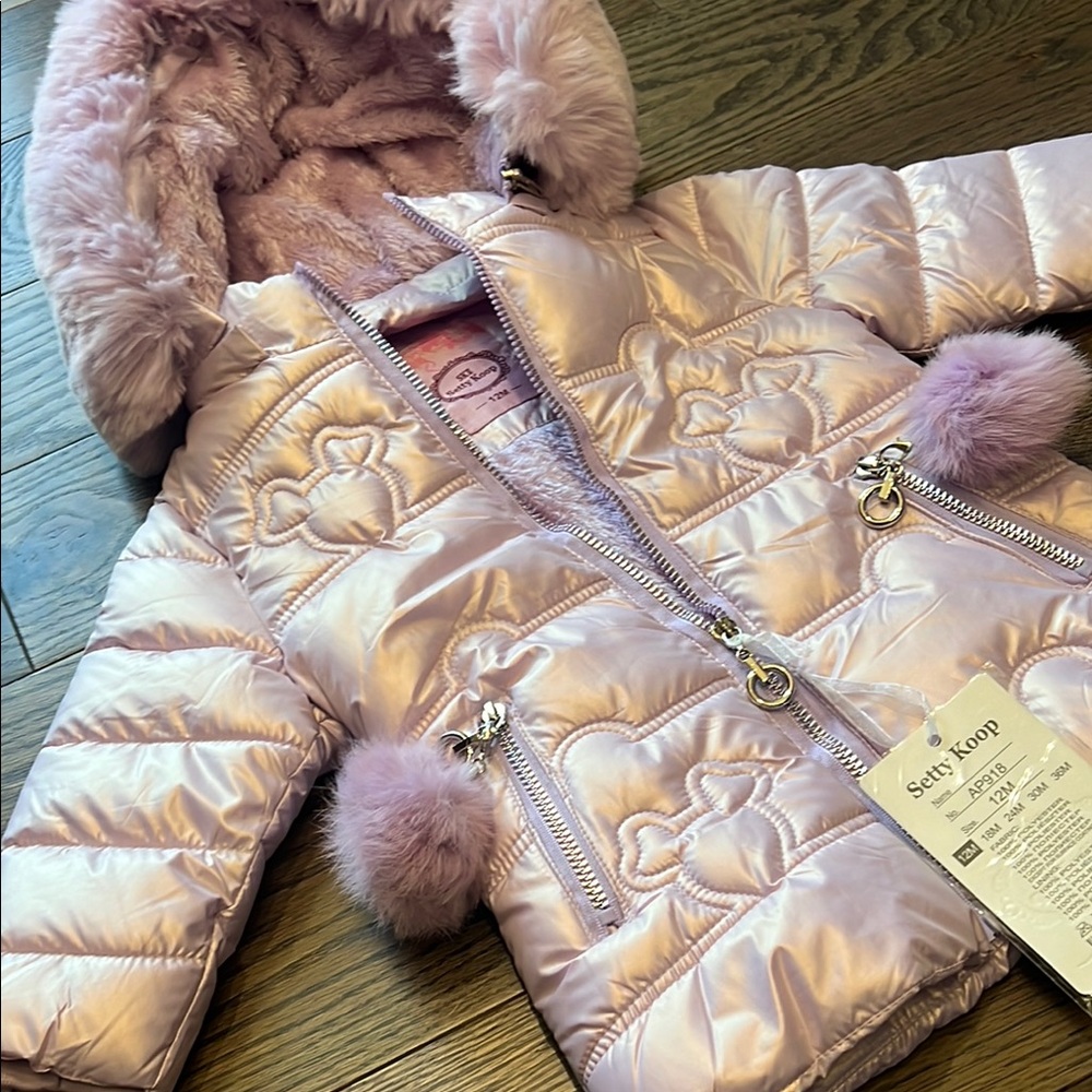 Serty Koop Lilac Puffer Coat with Faux Fur 12 months fashion jacket purple NWT - Picture 3 of 11